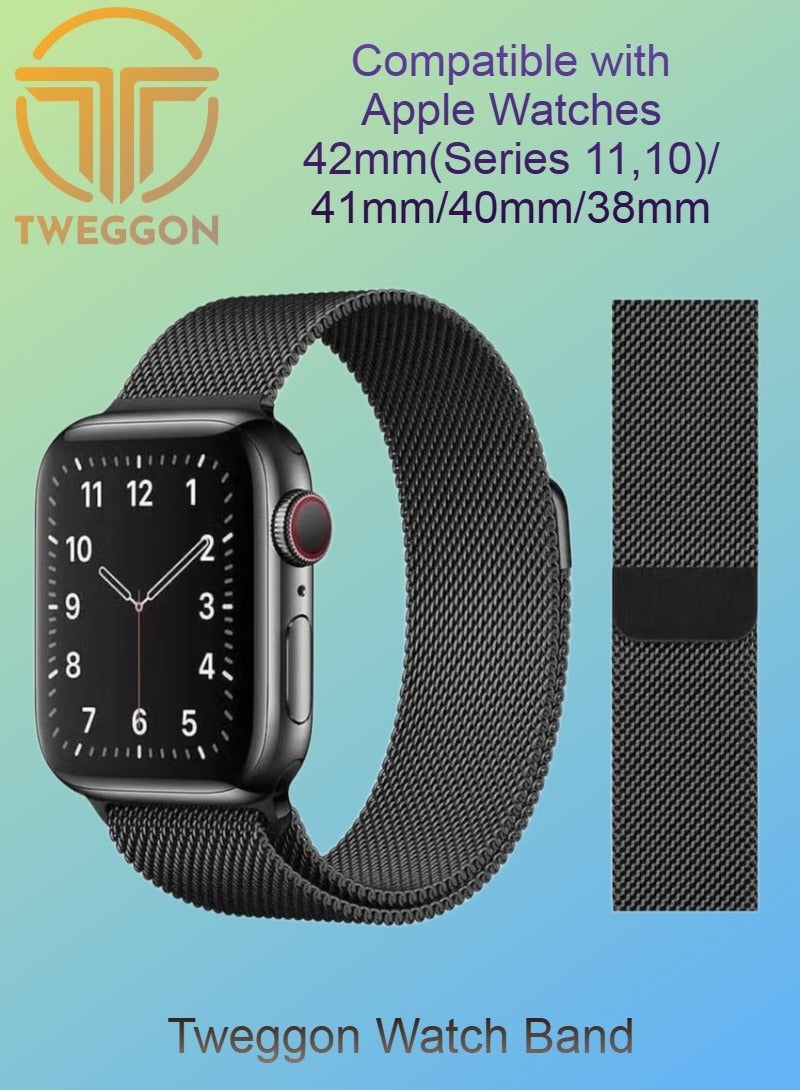 TWEGGON Milanese Loop Band/Strap for Apple Watch All Series Compatible with 42mm(Series 11/10)/41mm/40mm/38mm Black